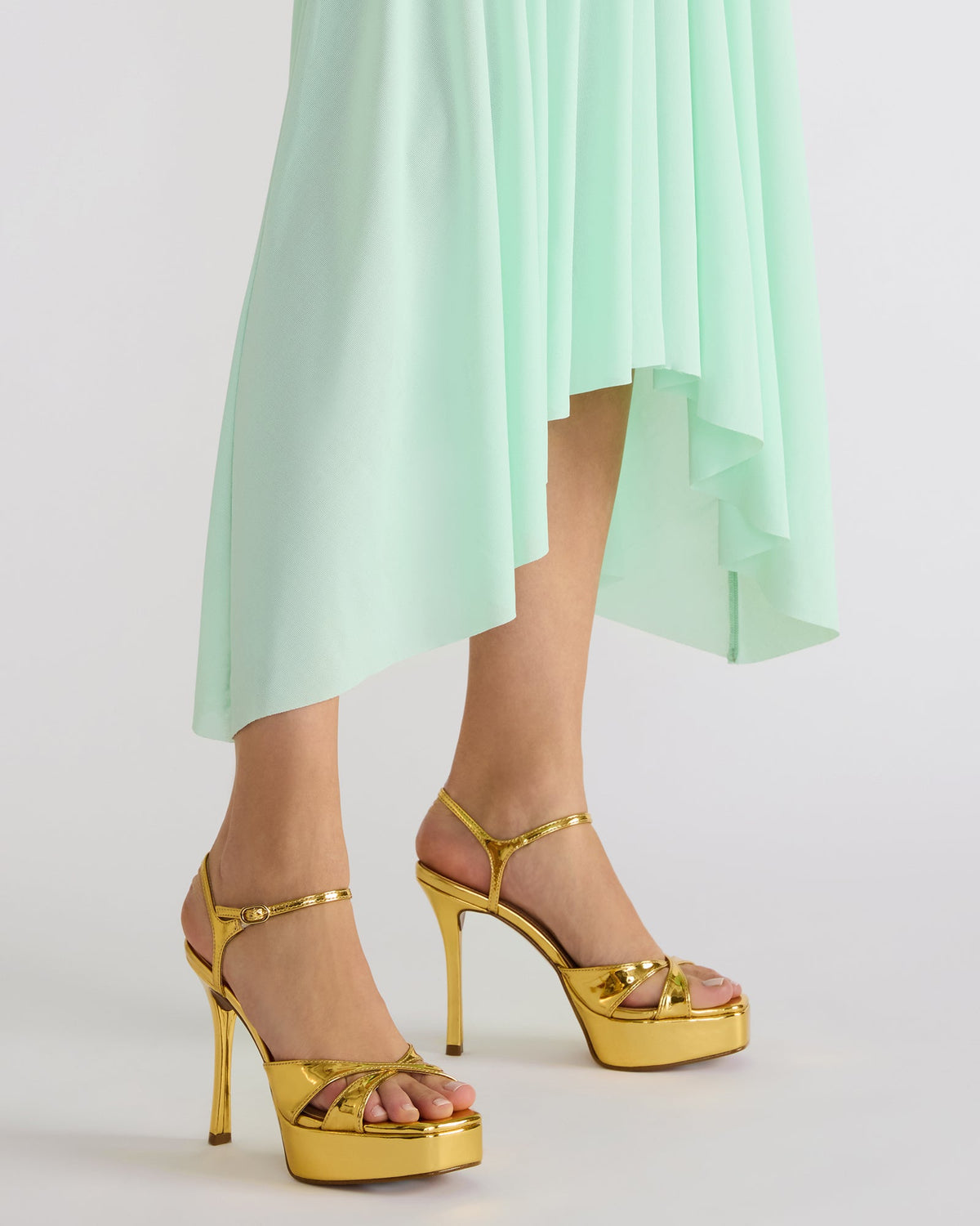SCARLET Gold Square-Toe Strappy Platform Women's Heel | Steve Madden Featured