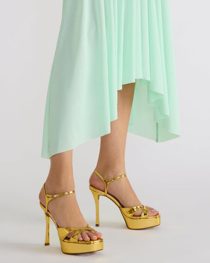 SCARLET Gold Square-Toe Strappy Platform Women's Heel | Steve Madden Featured
