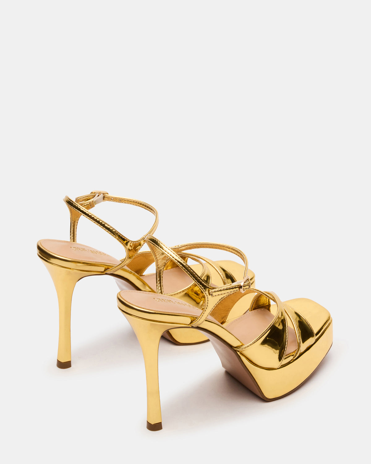 SCARLET Gold Square-Toe Strappy Platform Women's Heel | Steve Madden Featured