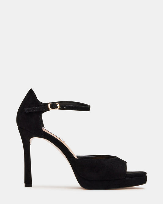 ESTER Black Suede Strappy Heel | Women's Heels | Steve Madden Customer Favorite