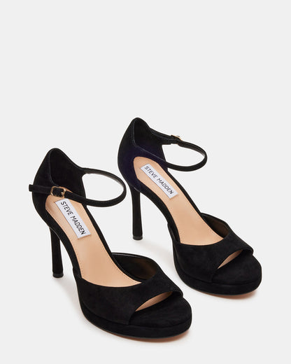 ESTER Black Suede Strappy Heel | Women's Heels | Steve Madden Customer Favorite