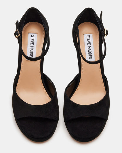 ESTER Black Suede Strappy Heel | Women's Heels | Steve Madden Customer Favorite