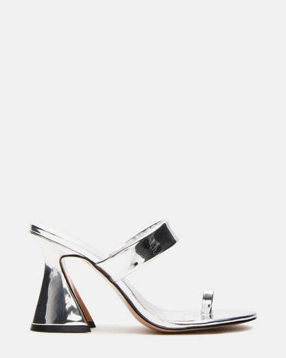 RENIE Silver Women's Open Toe Mule Heel | Steve Madden Trusted