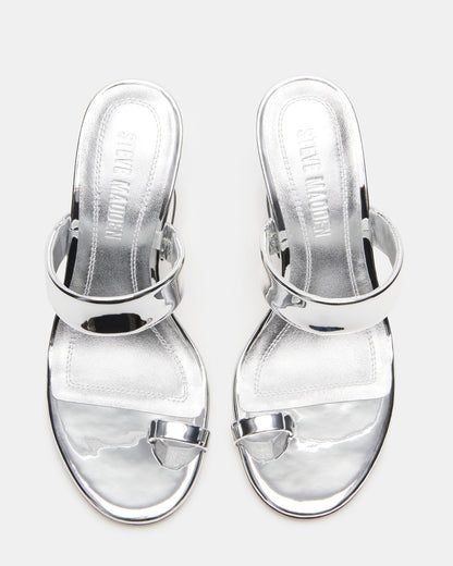 RENIE Silver Women's Open Toe Mule Heel | Steve Madden Trusted