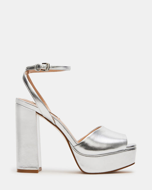 LOURDES Silver Metallic Platform Heel | Women's Heels | Steve Madden Value