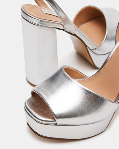 LOURDES Silver Metallic Platform Heel | Women's Heels | Steve Madden Value