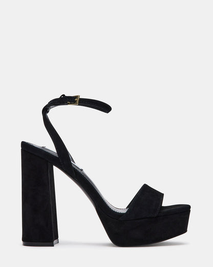 LESSA Black Suede Platform Block Heel | Women's Heels | Steve Madden Featured