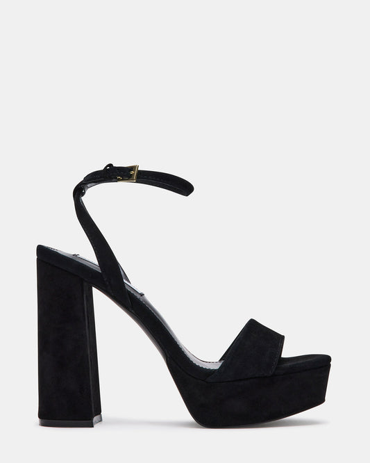 LESSA Black Suede Platform Block Heel | Women's Heels | Steve Madden Featured