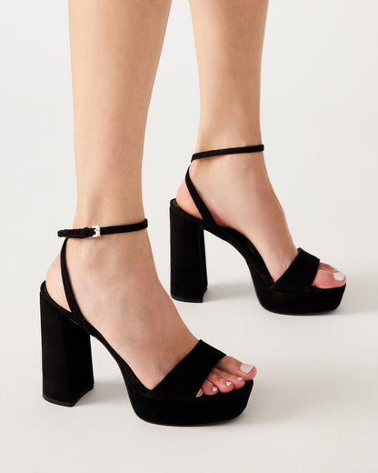 LESSA Black Suede Platform Block Heel | Women's Heels | Steve Madden Featured