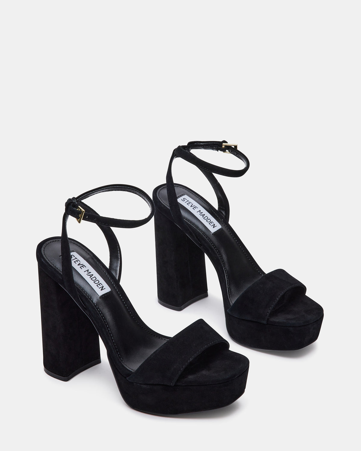 LESSA Black Suede Platform Block Heel | Women's Heels | Steve Madden Featured