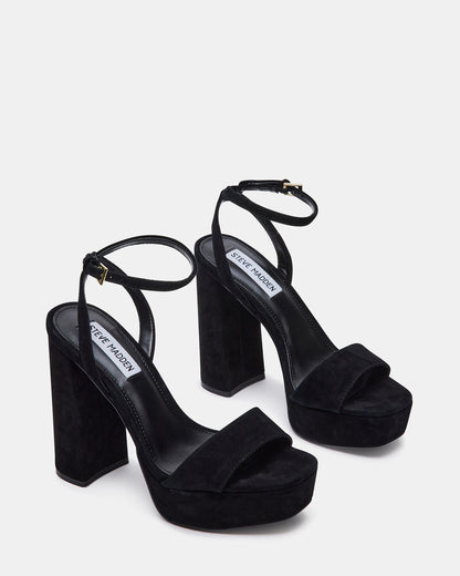 LESSA Black Suede Platform Block Heel | Women's Heels | Steve Madden Featured