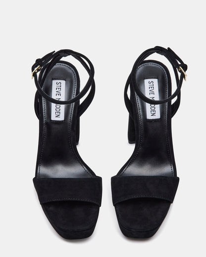 LESSA Black Suede Platform Block Heel | Women's Heels | Steve Madden Featured