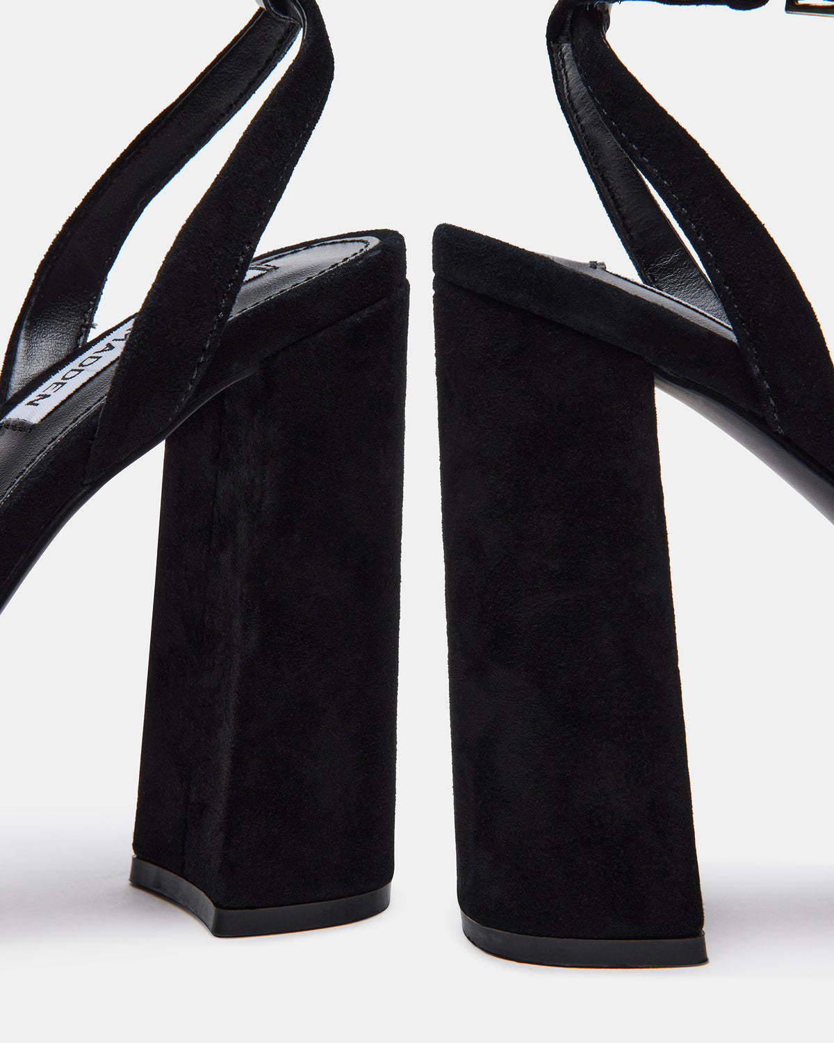 LESSA Black Suede Platform Block Heel | Women's Heels | Steve Madden Featured
