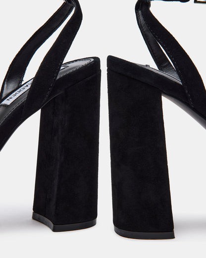 LESSA Black Suede Platform Block Heel | Women's Heels | Steve Madden Featured