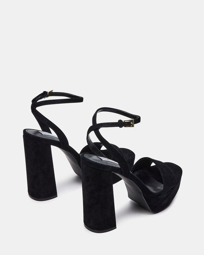 LESSA Black Suede Platform Block Heel | Women's Heels | Steve Madden Featured