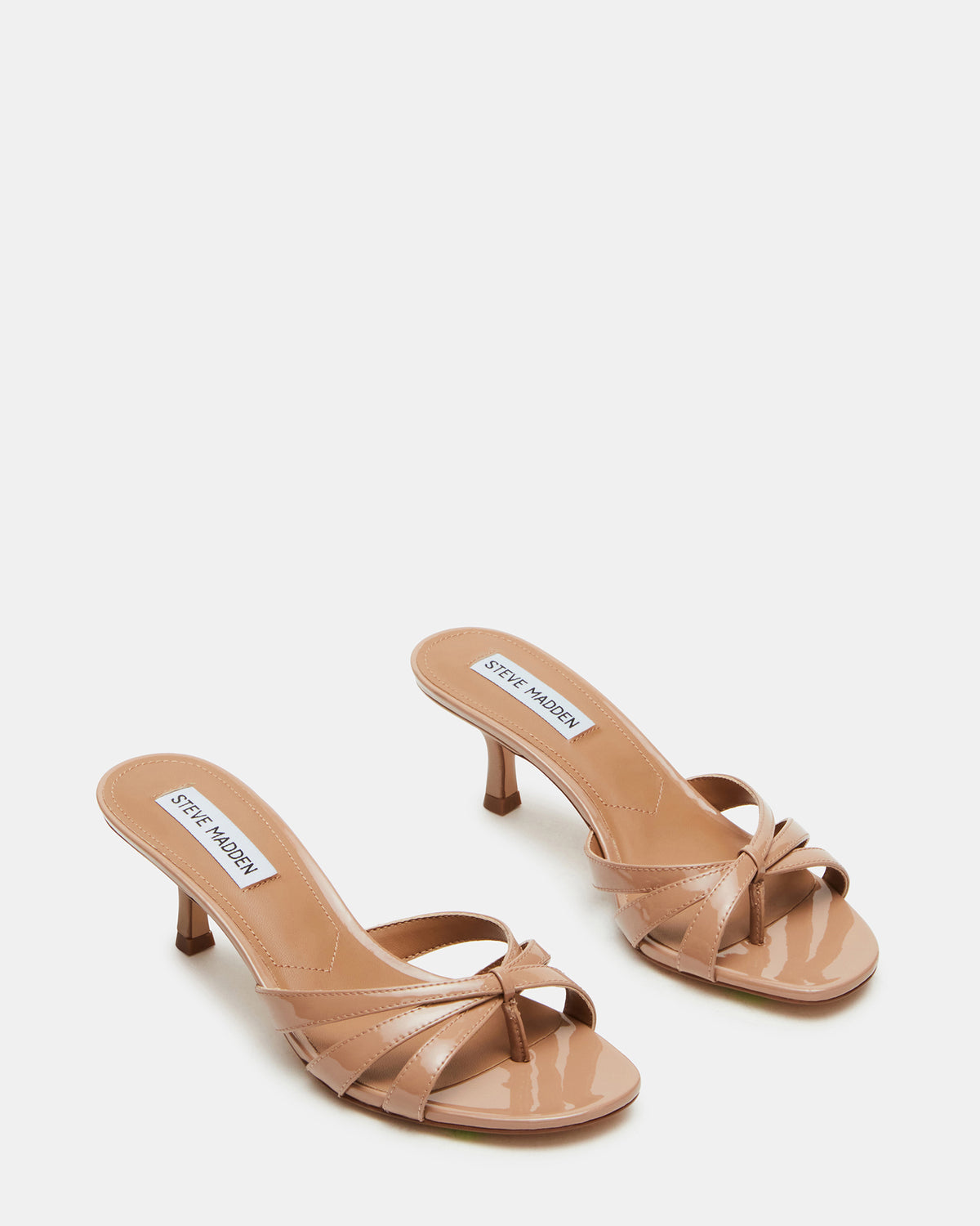 CARY Tan Patent Leather Square-Toe Strappy Mule Women's Heel | Steve Madden Trusted