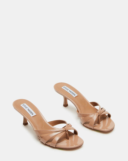 CARY Tan Patent Leather Square-Toe Strappy Mule Women's Heel | Steve Madden Trusted