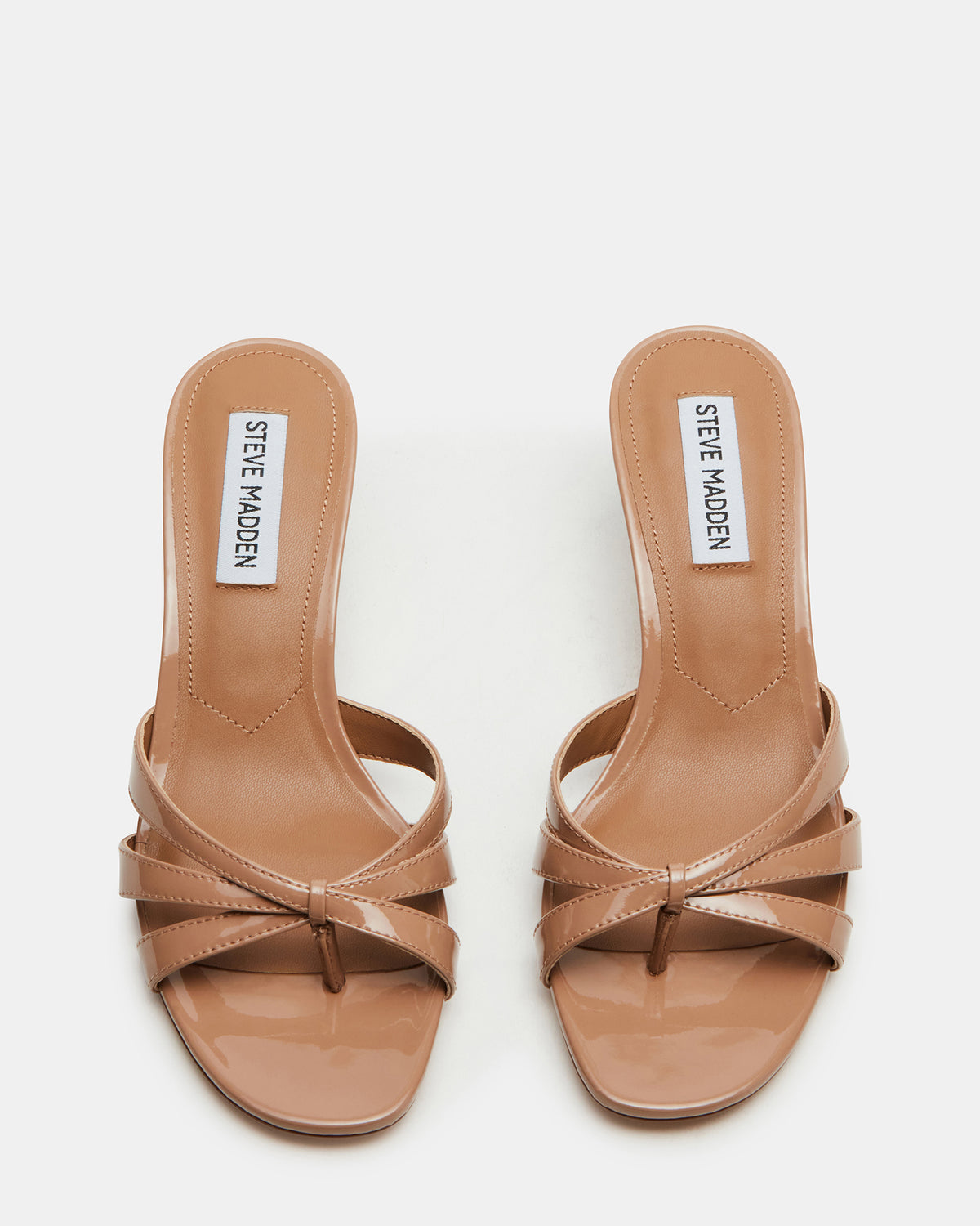 CARY Tan Patent Leather Square-Toe Strappy Mule Women's Heel | Steve Madden Trusted