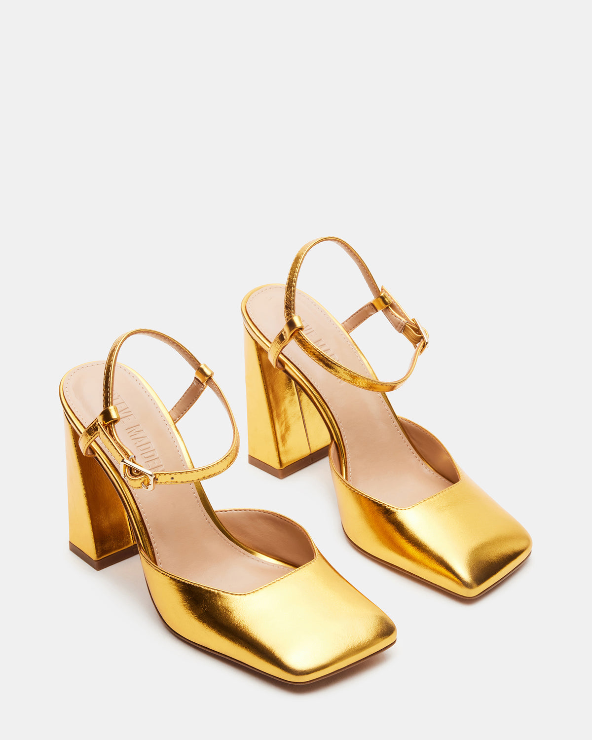 MOSAIC Gold Leather Square Toe Heel | Women's Heels | Steve Madden Top Pick