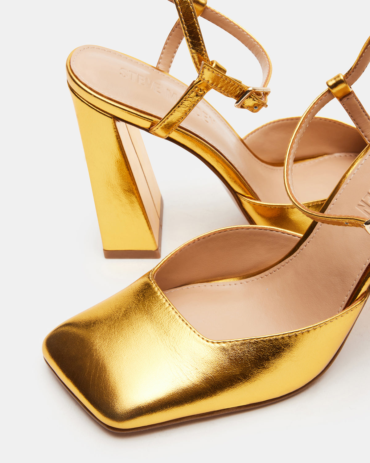 MOSAIC Gold Leather Square Toe Heel | Women's Heels | Steve Madden Top Pick