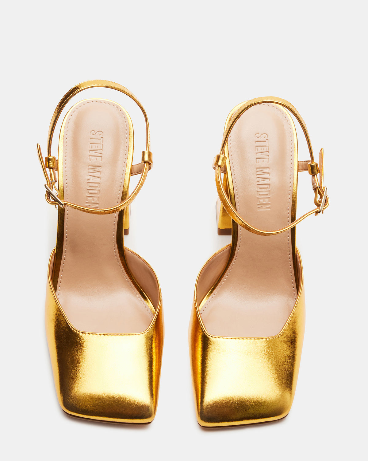MOSAIC Gold Leather Square Toe Heel | Women's Heels | Steve Madden Top Pick