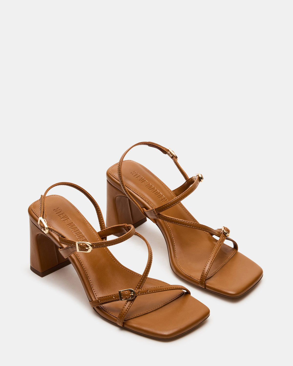 VANTAGE Caramel Women's Square-Toe Strappy Slingback Heel | Steve Madden New