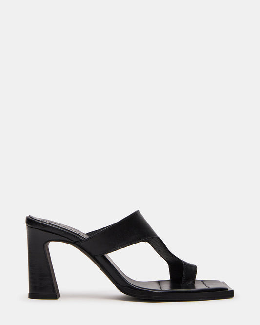 ALAMEDA Black Leather Square-Toe Mule Women's Heel | Steve Madden Essential