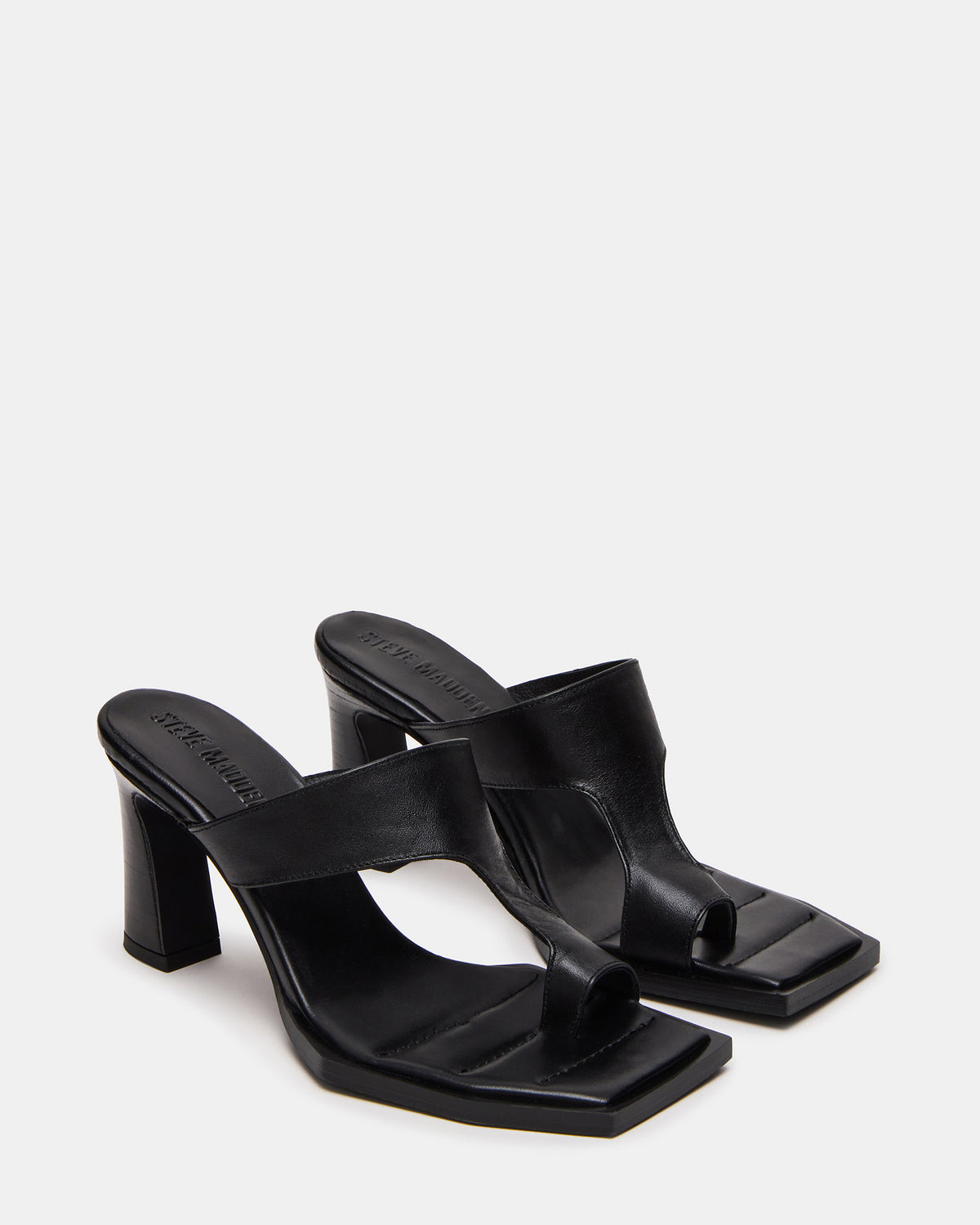 ALAMEDA Black Leather Square-Toe Mule Women's Heel | Steve Madden Essential