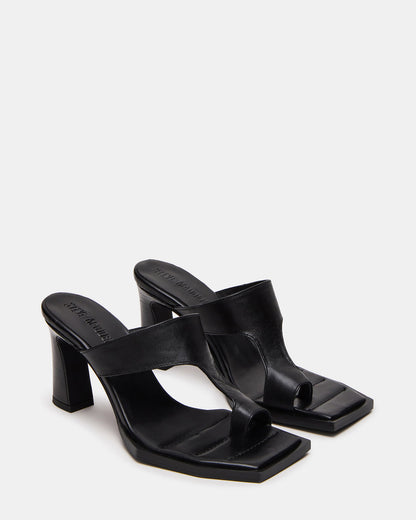 ALAMEDA Black Leather Square-Toe Mule Women's Heel | Steve Madden Essential