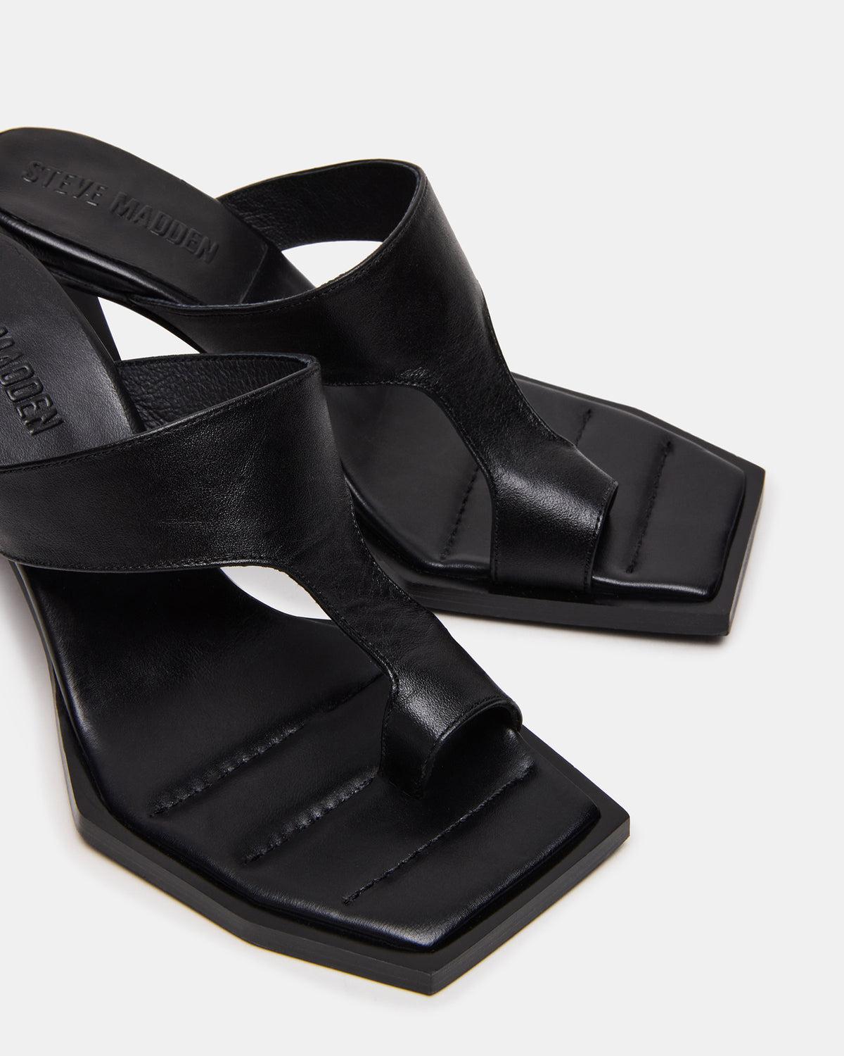 ALAMEDA Black Leather Square-Toe Mule Women's Heel | Steve Madden Essential