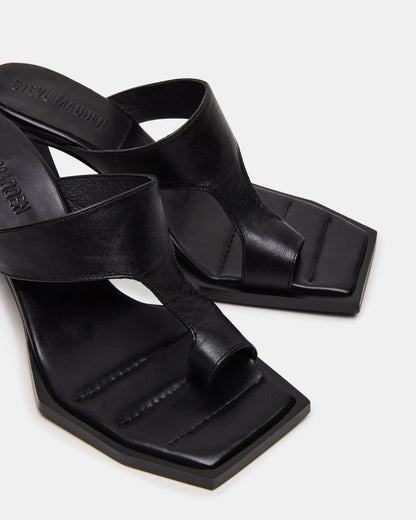 ALAMEDA Black Leather Square-Toe Mule Women's Heel | Steve Madden Essential