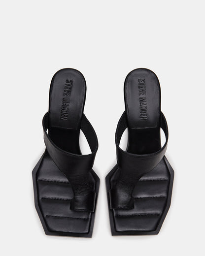 ALAMEDA Black Leather Square-Toe Mule Women's Heel | Steve Madden Essential