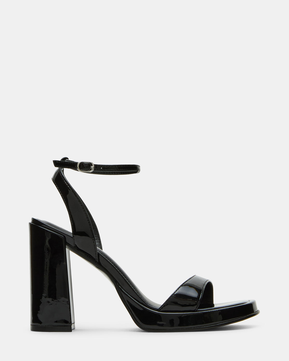 SULLIVAN Black Patent Square-Toe Strappy Heel | Women's Heels | Steve Madden Classic