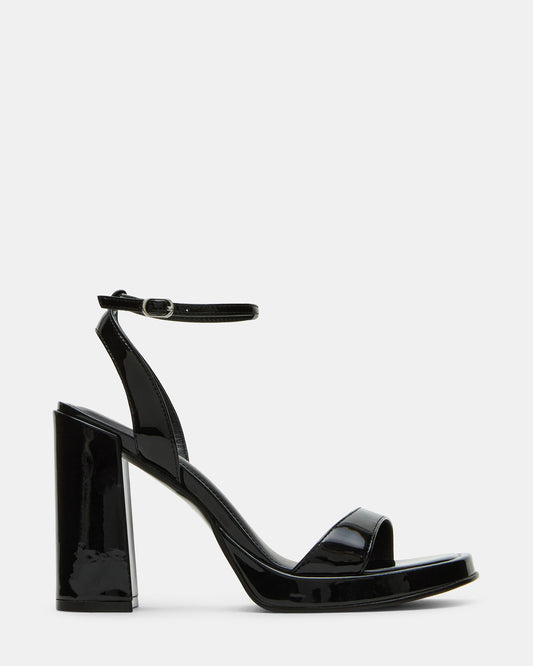 SULLIVAN Black Patent Square-Toe Strappy Heel | Women's Heels | Steve Madden Classic