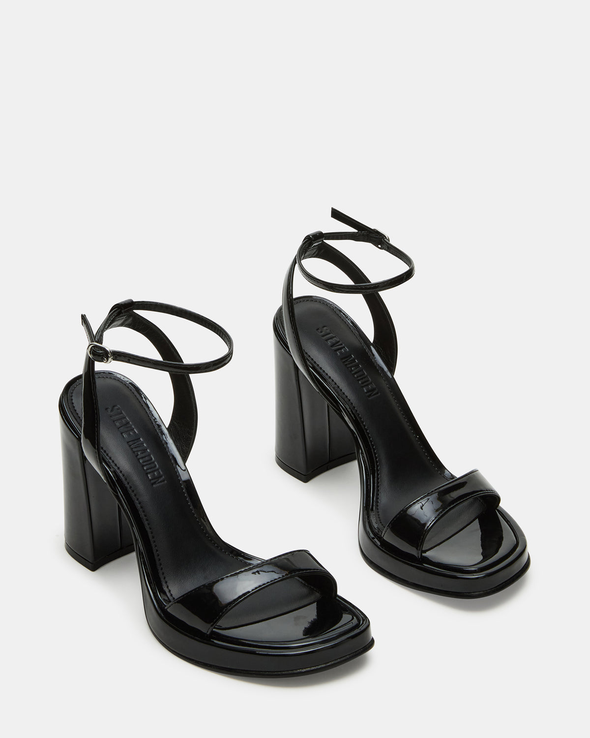 SULLIVAN Black Patent Square-Toe Strappy Heel | Women's Heels | Steve Madden Classic