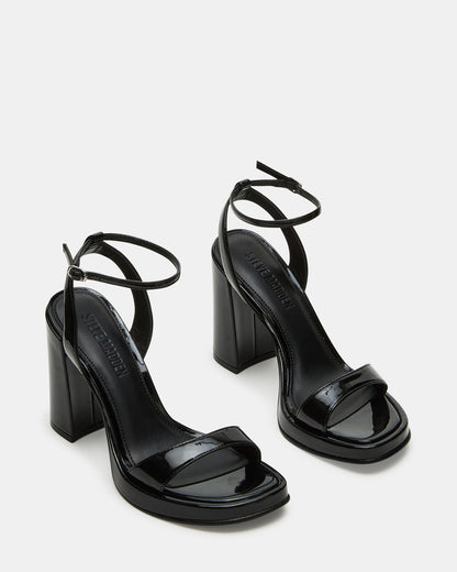 SULLIVAN Black Patent Square-Toe Strappy Heel | Women's Heels | Steve Madden Classic