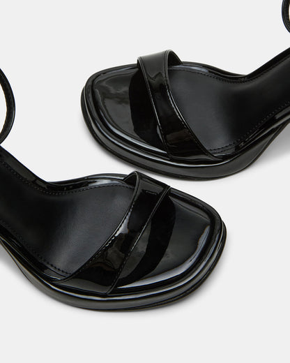 SULLIVAN Black Patent Square-Toe Strappy Heel | Women's Heels | Steve Madden Classic