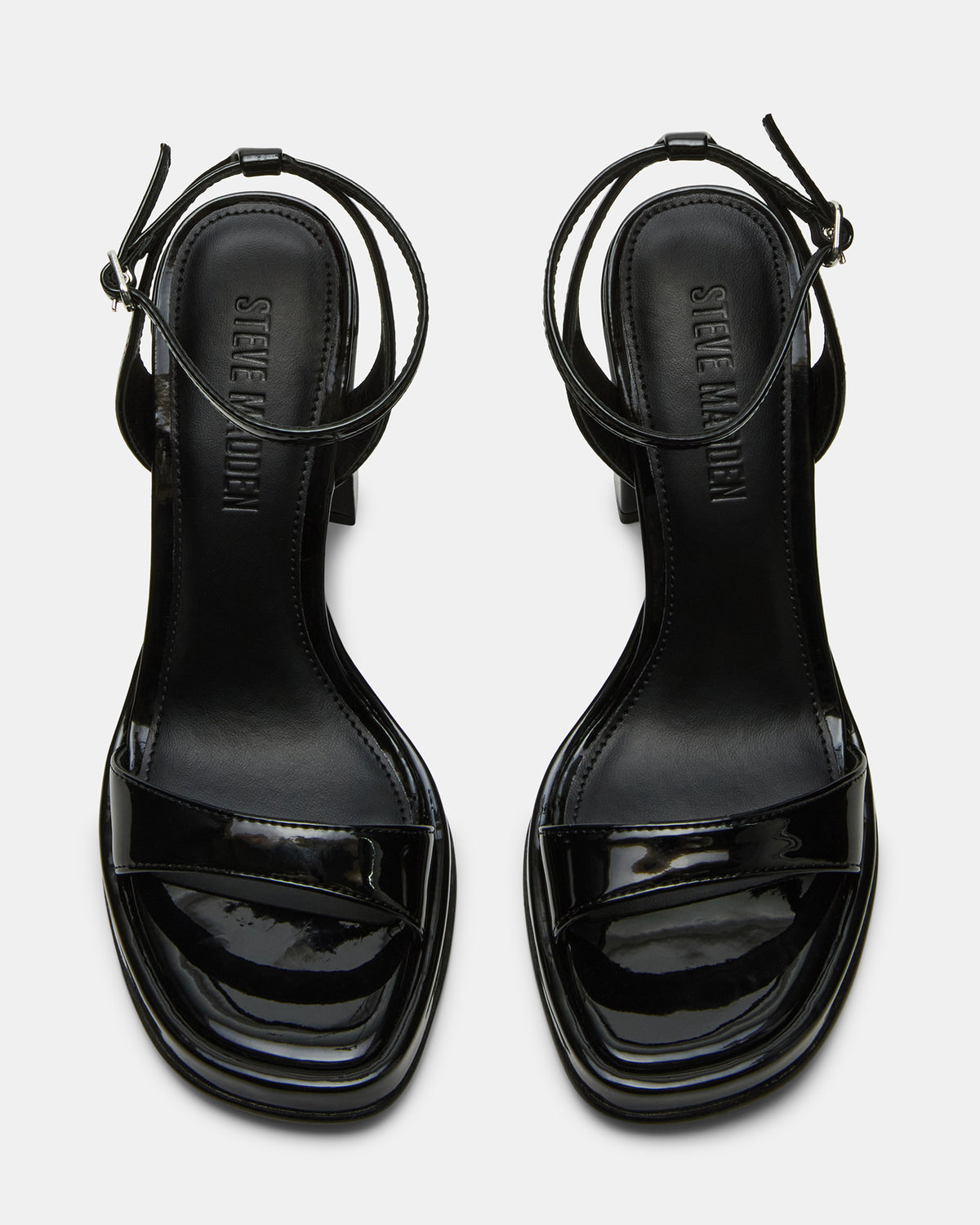 SULLIVAN Black Patent Square-Toe Strappy Heel | Women's Heels | Steve Madden Classic