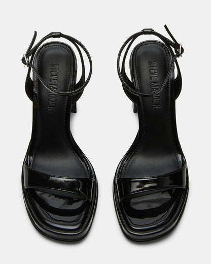 SULLIVAN Black Patent Square-Toe Strappy Heel | Women's Heels | Steve Madden Classic