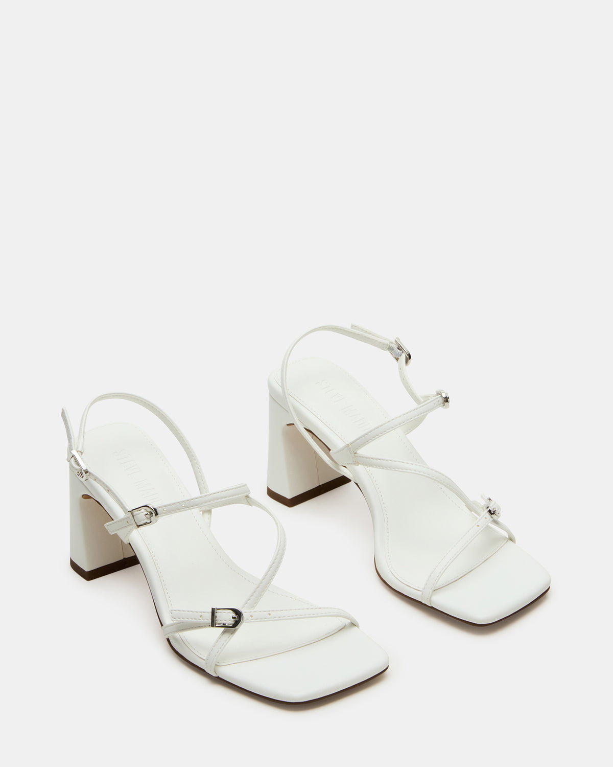 VANTAGE White Women's Square-Toe Strappy Slingback Heel | Steve Madden Premium