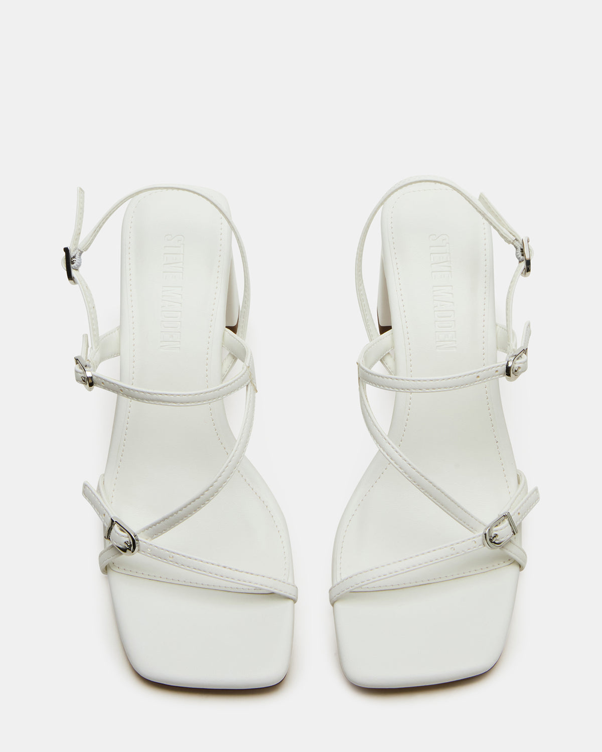 VANTAGE White Women's Square-Toe Strappy Slingback Heel | Steve Madden Premium