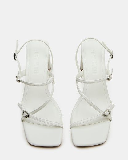 VANTAGE White Women's Square-Toe Strappy Slingback Heel | Steve Madden Premium