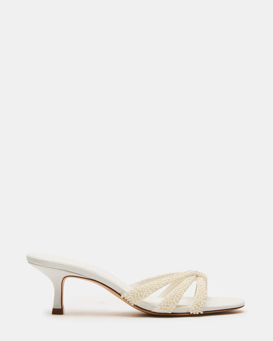 CARY Pearl Ivory Square-Toe Strappy Mule Women's Heel | Steve Madden Discount