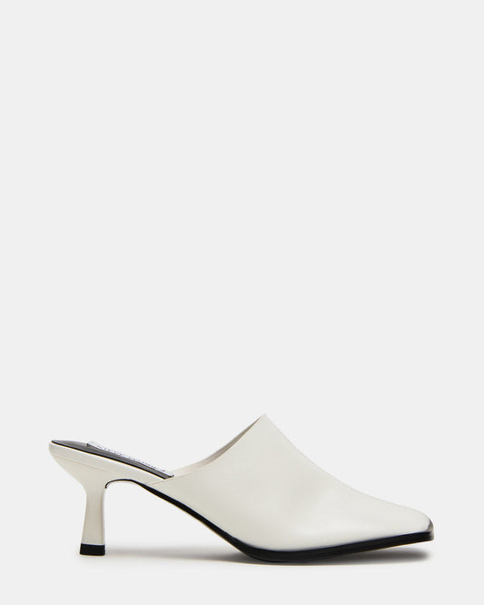DEMPSEY White Leather Square-Toe Mule Women's Heel | Steve Madden Best Price