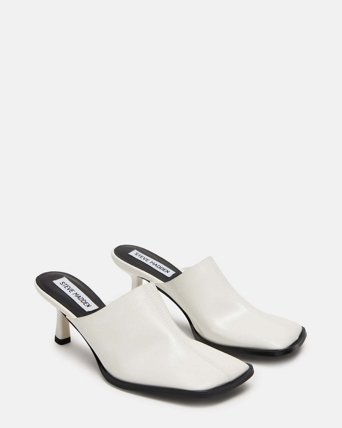 DEMPSEY White Leather Square-Toe Mule Women's Heel | Steve Madden Best Price