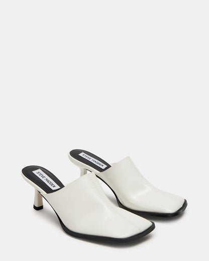 DEMPSEY White Leather Square-Toe Mule Women's Heel | Steve Madden Best Price