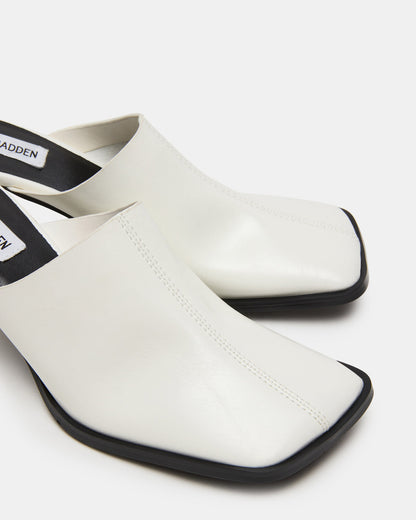 DEMPSEY White Leather Square-Toe Mule Women's Heel | Steve Madden Best Price