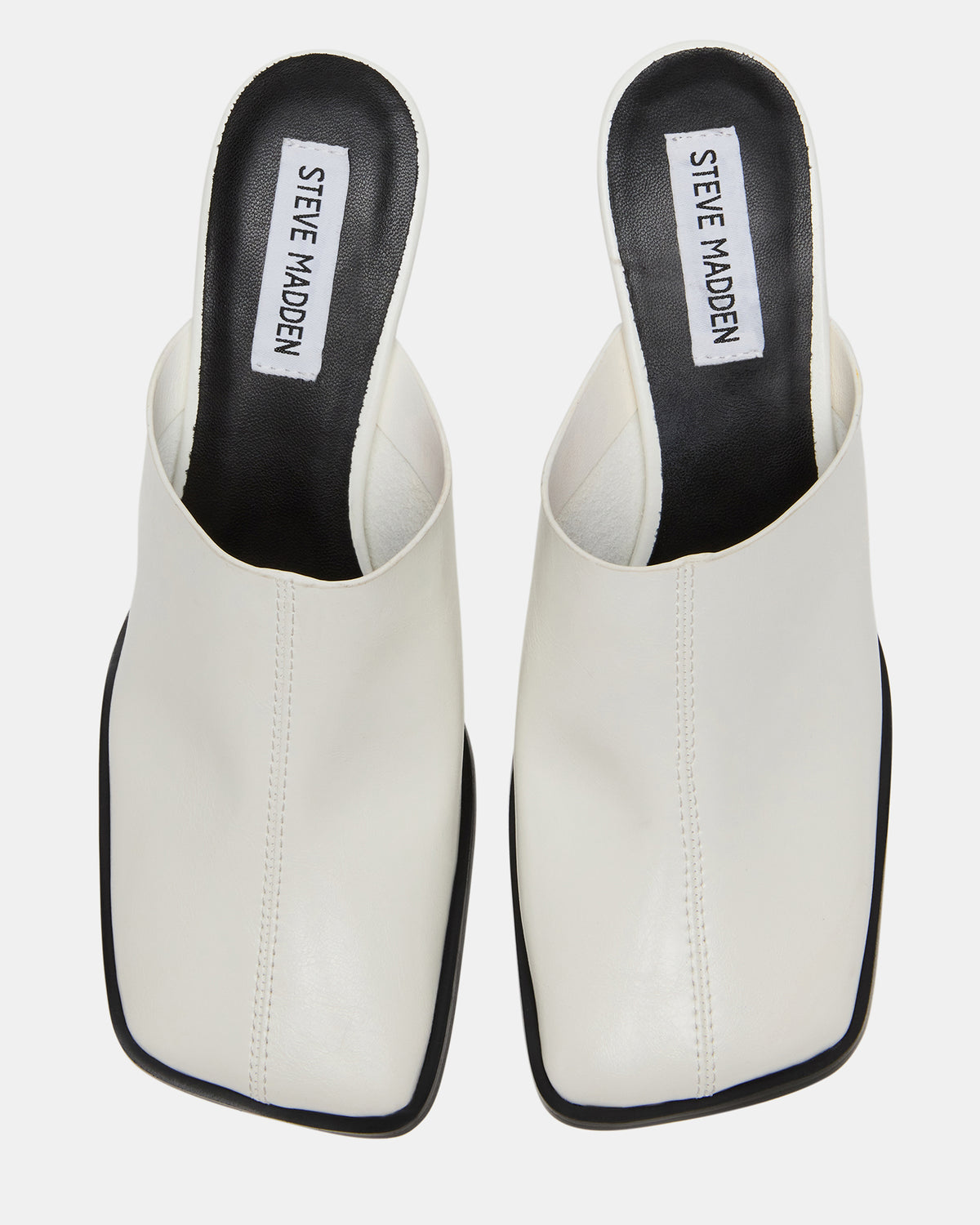 DEMPSEY White Leather Square-Toe Mule Women's Heel | Steve Madden Best Price