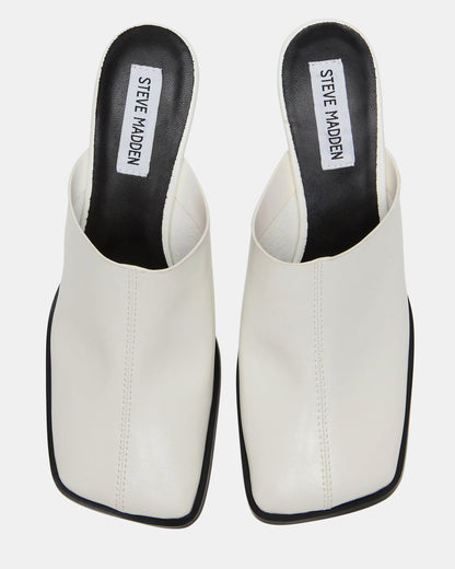 DEMPSEY White Leather Square-Toe Mule Women's Heel | Steve Madden Best Price
