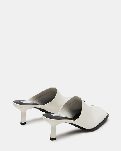 DEMPSEY White Leather Square-Toe Mule Women's Heel | Steve Madden Best Price